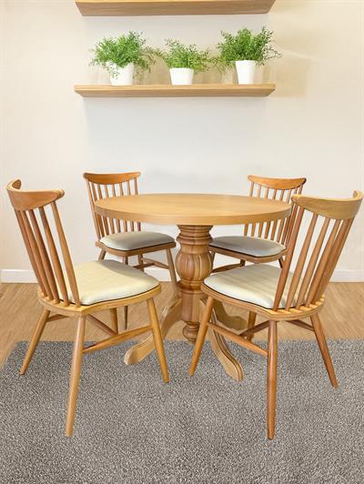 Gardenya Ahşap Naturel Yuvarlak Masa Takımı 90x90 Cm - 4 Naturel Sandalyeli İskandinav Şık Tasarım