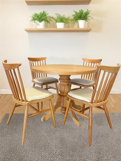 Gardenya Ahşap Naturel Yuvarlak Masa Takımı 110x110 Cm - 4 Naturel Sandalyeli İskandinav Şık Tasarım