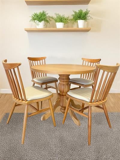 Gardenya Ahşap Naturel Yuvarlak Masa Takımı 120x120 Cm - 4 Naturel Sandalyeli İskandinav Şık Tasarım