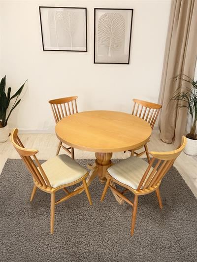 Gardenya Ahşap Naturel Yuvarlak Masa Takımı 90x90 Cm - 4 Naturel Sandalyeli İskandinav Şık Tasarım