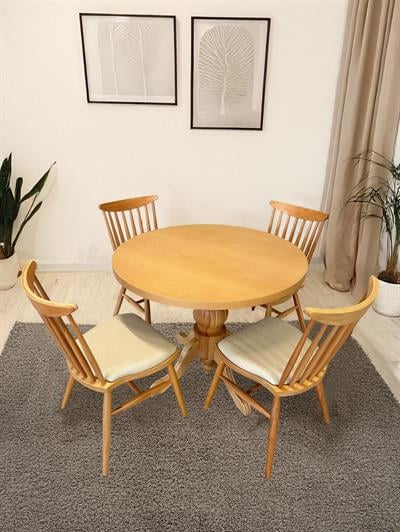 Gardenya Ahşap Naturel Yuvarlak Masa Takımı 120x120 Cm - 4 Naturel Sandalyeli İskandinav Şık Tasarım