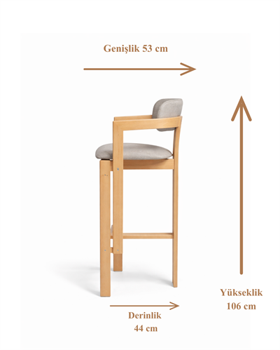 Gelsa T Modeli Doğal Ahşap  Döşemeli Naturel Kolçaklı Bar Sandalye El İşçiliği Bohem İskandinav Tasarım
