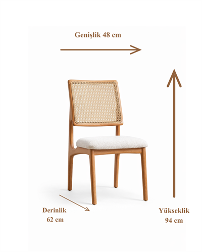 Geran Doğal Ahşap Döşemeli Naturel Hazeranlı Sandalye El İşçiliği Bohem İskandinav Tasarım