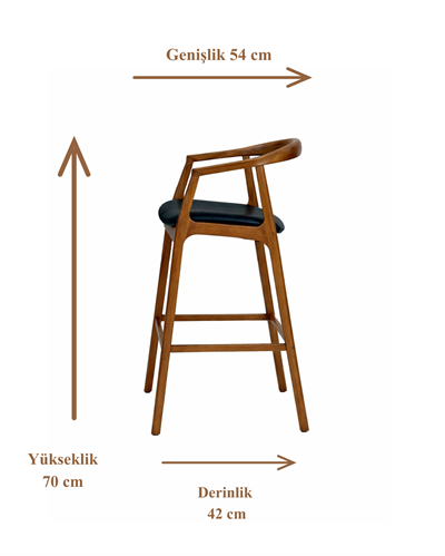 Girasole Doğal Ahşap Döşemeli Ceviz Kollu Bar Sandalye El İşçiliği Modern İskandinav Tasarım