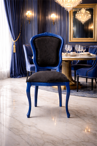 İndigo Doğal Kayın Ahşap Çivit Mavisi Renk Döşemeli Sandalye Detaylı İşçilik Modern Şık Tasarım