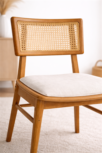 İskandinav Hazeran Ahşap Sandalye – Bohem Tasarım Doğal Ahşap Sandalye Modeli 2026