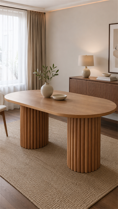 İtalyan Doğal Ahşap Naturel Renk Oval Masa 170x90 Cm - Bohem & İskandinav Tarz