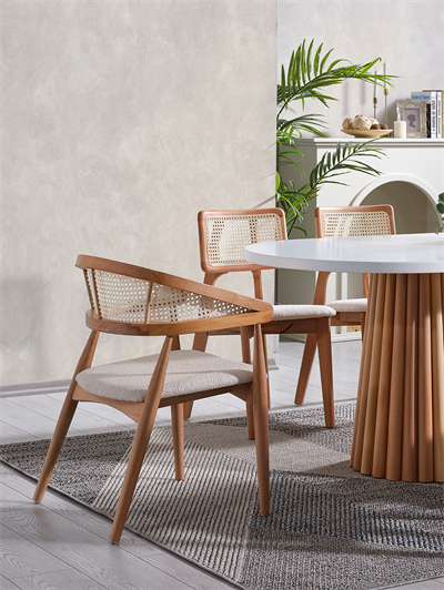 Jakarta Beyaz Tabla Naturel Ayak Oval Ahşap Masa Takımı 170x90 Cm - 6 Sandalyeli Doğal Hazeranlı İskandinav Şık Tasarım