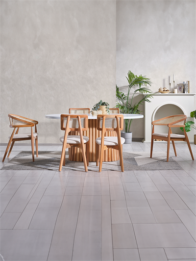 Jakarta Beyaz Tabla Naturel Ayak Oval Ahşap Masa Takımı 170x90 Cm - 6 Sandalyeli Doğal Hazeranlı İskandinav Şık Tasarım