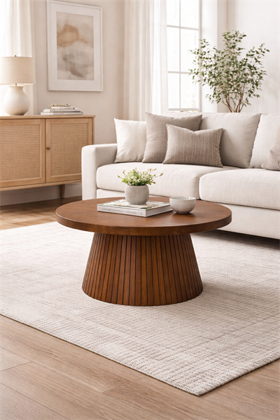 Kayın Fıçı Çizgili Orta Sehpa 80×80 cm 43 cm Ahşap Orta Sehpa
