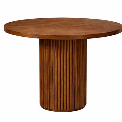 Kayın Kaplama Sabit Yemek Masası 100x100 | Masif Ayaklı Yuvarlak  Mutfak Masası