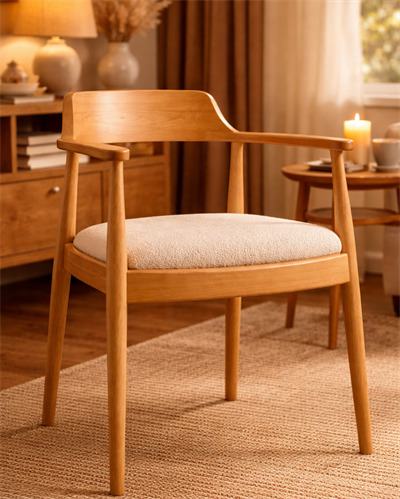 Kerben Natural Kayın Ahşap Kolçaklı Sandalye Detaylı İşçilik Modern Şık Tasarım