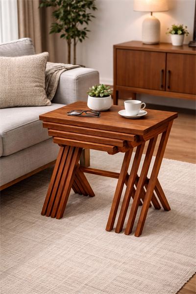 Kırlangıç Kayın Ayaklı Ahşap Zigon Sehpa Seti 