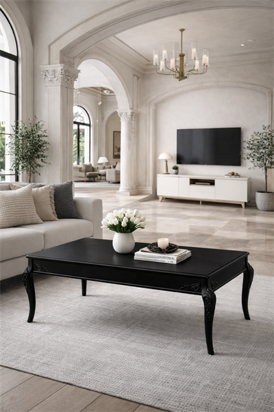 Klasik Ahşap Orta Sehpa – Oymalı Ayaklı Salon Sehpası – 114 cm