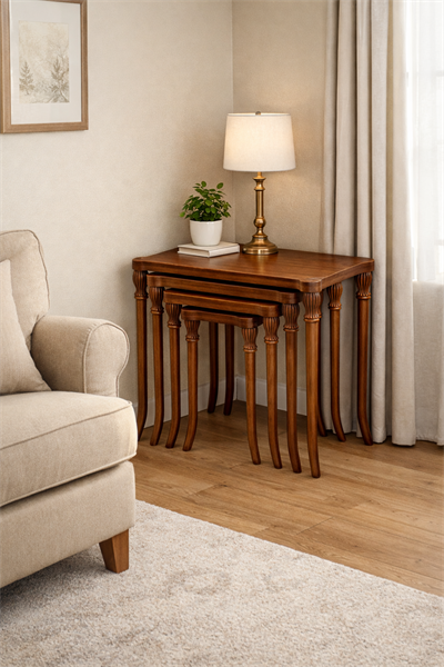 Klasik Ayaklı Ahşap Zigon Sehpa Seti – 4lü – Salon İçin