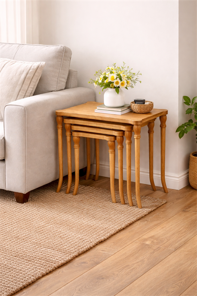 Klasik Ayaklı Ahşap Zigon Sehpa Seti – 4lü – Salon İçin