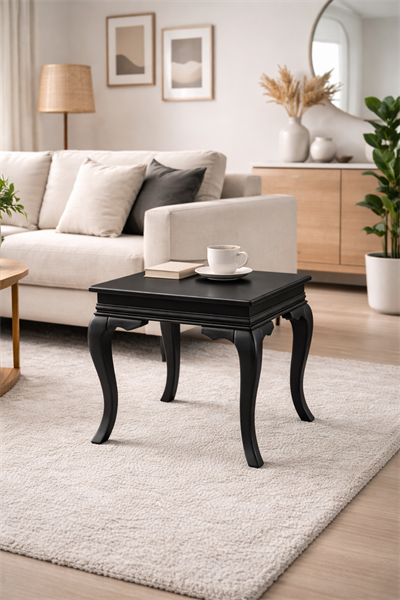 Klasik Beyaz Yan Sehpa 55x55 cm Dekoratif Salon Sehpası