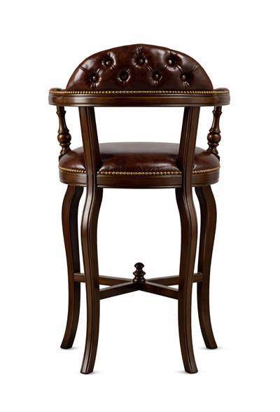 Klasik Masif Bar Sandalyesi | Deri Döşemeli Kayın Ayak