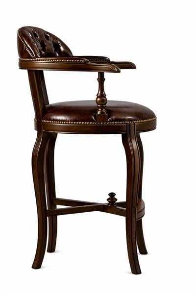 Klasik Masif Bar Sandalyesi | Deri Döşemeli Kayın Ayak
