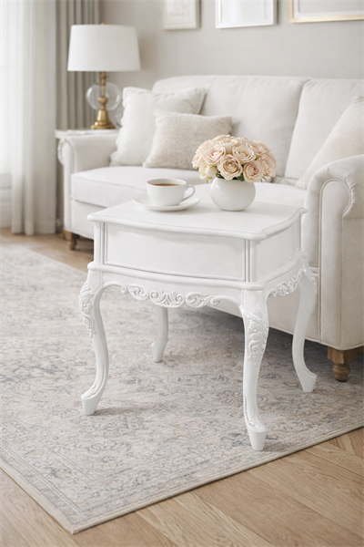 Klasik Oymalı Yan Sehpa 58x58 cm – Dekoratif Salon ve Yatak Odası Sehpası