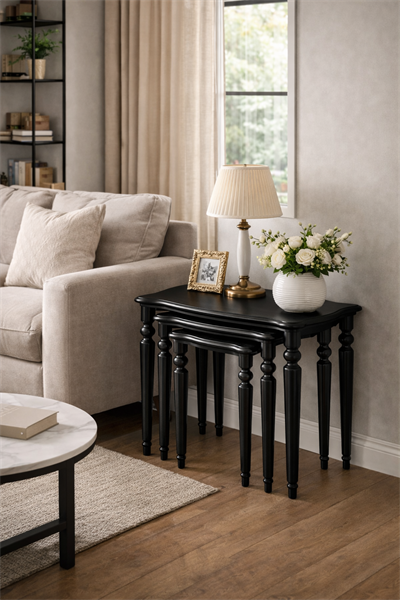 Klasik Torna Ayaklı Ahşap Zigon Sehpa Seti – 3lü