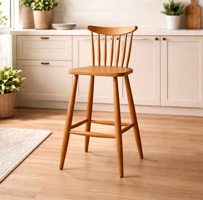 Komple Kayın Ağacı Bar Sandalyesi | 67 cm Oturum Yüksekliği | Montajlı