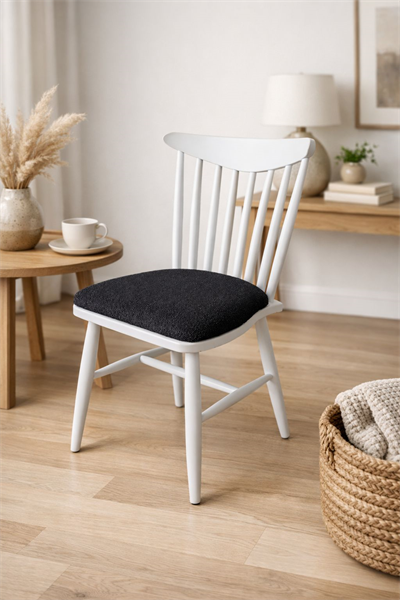 Lale Doğal Ahşap Döşemeli Beyaz Sandalye El İşçiliği Modern Şık Tasarım 