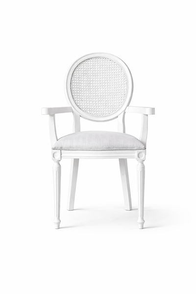 Laub  Doğal Ahşap Kayın Beyaz Renk Hazeranlı Kolçaklı Sandalye Detaylı İşçilik Modern Şık Tasarım