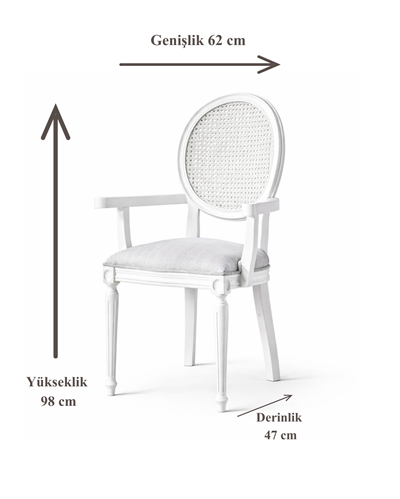 Laub  Doğal Ahşap Kayın Beyaz Renk Hazeranlı Kolçaklı Sandalye Detaylı İşçilik Modern Şık Tasarım