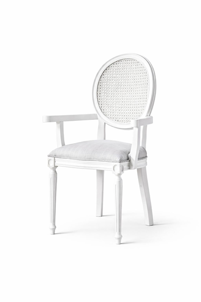 Laub  Doğal Ahşap Kayın Beyaz Renk Hazeranlı Kolçaklı Sandalye Detaylı İşçilik Modern Şık Tasarım