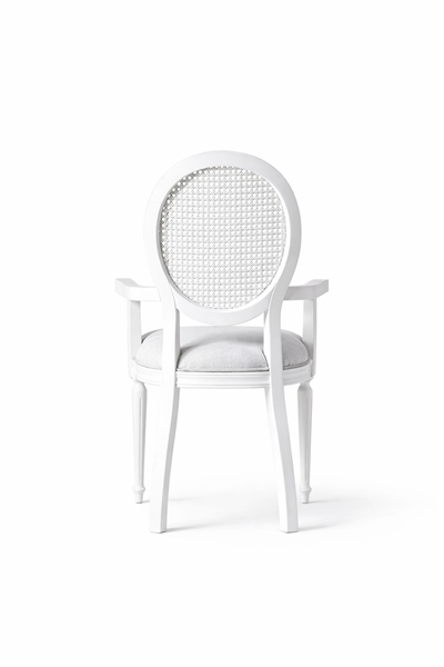 Laub  Doğal Ahşap Kayın Beyaz Renk Hazeranlı Kolçaklı Sandalye Detaylı İşçilik Modern Şık Tasarım