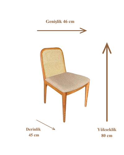 Lavand Doğal Ahşap Döşemeli Naturel Hasırlı   Sandalye El İşçiliği Bohem İskandinav Tasarım