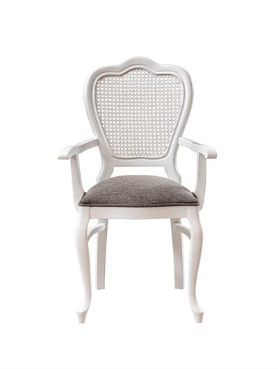 Leman Doğal Ahşap Kayın Beyaz Renk Hazeranlı Kolçaklı Sandalye Detaylı İşçilik Modern Şık Tasarım