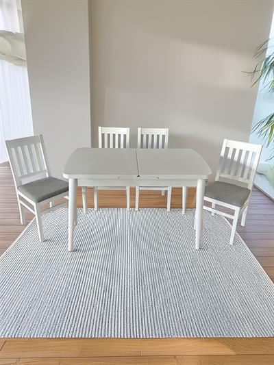 Lidya Beyaz Renk Dikdörtgen Ahşap Masa Takımı - 4 Adet Sandalye Bohem & İskandinav Şık Tasarım