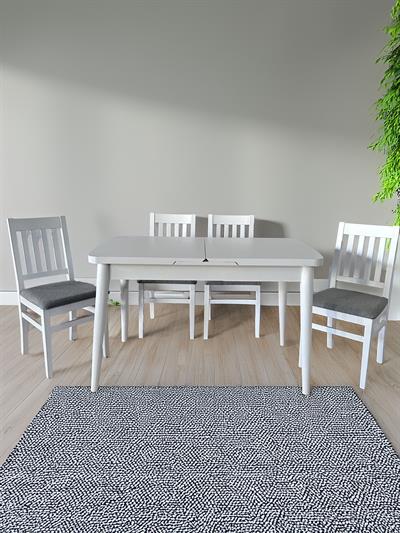 Lidya Beyaz Renk Dikdörtgen Ahşap Masa Takımı - 4 Adet Sandalye Bohem & İskandinav Şık Tasarım