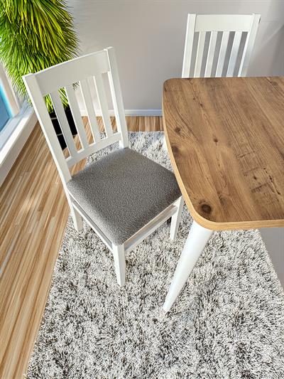 Lidya Beyaz-Meşe Ahşap Renk Dikdörtgen Masa Takımı - 4 Adet Sandalye Bohem & İskandinav Şık Tasarım