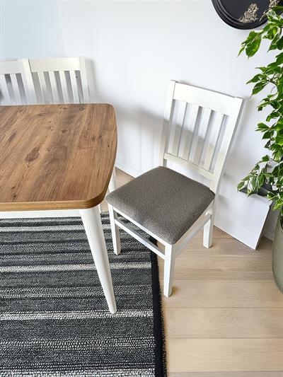 Lidya Beyaz-Meşe Ahşap Renk Dikdörtgen Masa Takımı - 4 Adet Sandalye Bohem & İskandinav Şık Tasarım