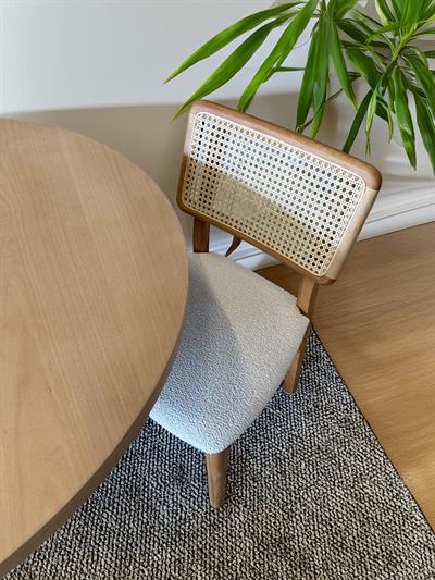 Lilyum Naturel Renk Yuvarlak Ahşap Masa Takımı 100x100 Cm - 4 Naturel Renk Hazeranlı Sandalye Bohem & İskandinav Şık Tasarım