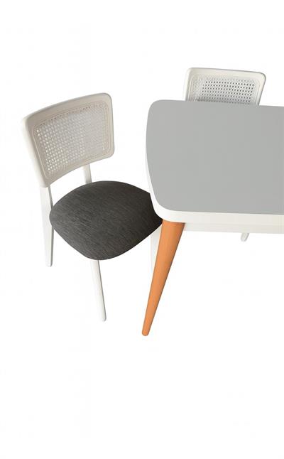 Lina Doğal Ahşap Açılır Çizilmez Beyaz Renk Masa Takımı 70x127 Cm - 4 Adet Beyaz Hazeranlı Sandalye Bohem & İskandinav Şık Tasarım