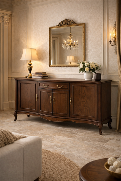 Liora Klasik Ahşap Konsol – Kapaklı ve Çekmeceli Salon Büfesi – 180 × 49 × 97 cm