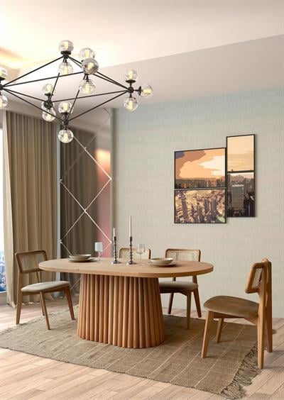 Lizbon Doğal Ahşap Oval Masa Takımı 170x90 cm - 4 Doğal Ahşap Naturel Hazeranlı Sandalye Modern Şık Tasarım