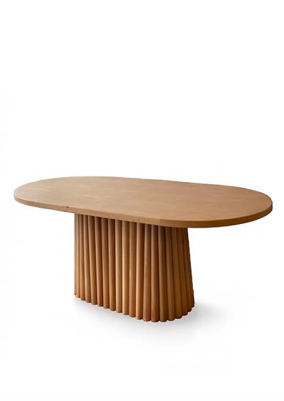 Lizbon Doğal Ahşap Oval Masa Takımı 170x90 cm - 4 Doğal Ahşap Naturel Hazeranlı Sandalye Modern Şık Tasarım