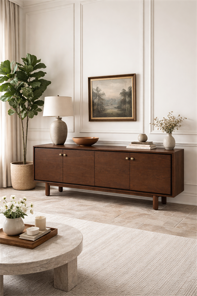 Lorin Ahşap Konsol – Uzun Kapaklı Modern Salon Büfesi – 220 × 49 × 84 cm