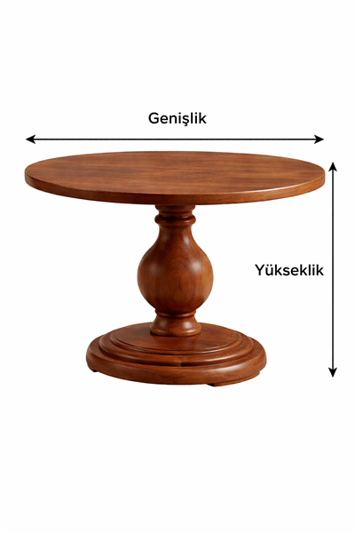 Lunara Doğal Masif Ahşap Ceviz Yuvarlak Yemek Masası Torna Ayaklı Klasik Tasarım