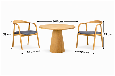 Lunera Masif Ahşap Yuvarlak Masa ve Sandalye Takımı (100×100 cm – 4 Kişilik)
