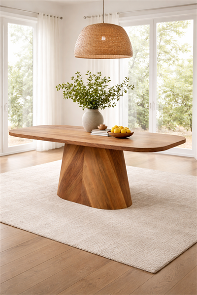 Lunvera Doğal Ahşap Oval Yemek Masası Torna Ayak Modern Tasarım | Alberohome