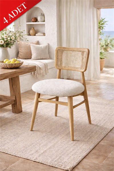 Mabel Natural Ahşap Hazeranlı Kayın Sandalye Detaylı İşçilik Modern Şık Tasarım (4 Adet)