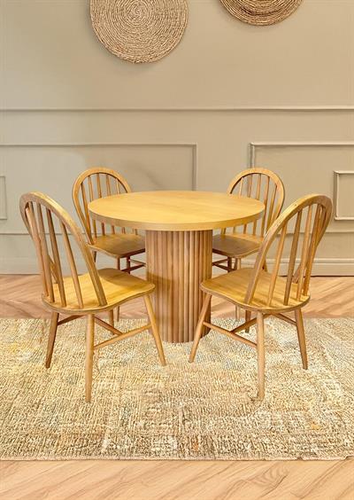 Madrid Naturel Renk Ahşap Yuvarlak Masa Takımı 90x90 Cm - 4 Naturel Sandalyeli İskandinav Şık Tasarım