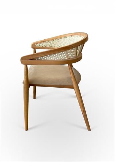 Maison Doğal Ahşap Oval Masa Takımı 170x90 cm - 4 Doğal Ahşap Naturel Hazeranlı Sandalye Modern Şık Tasarım