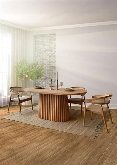 Maison Doğal Ahşap Oval Masa Takımı 170x90 cm - 4 Doğal Ahşap Naturel Hazeranlı Sandalye Modern Şık Tasarım